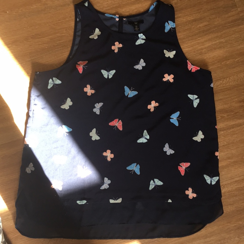 GAP navy blue tank with multicolored butterflies.